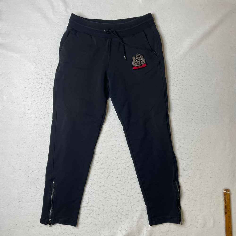 Dolce & Gabbana Sweatpants Mens 48 Black Italia Crest Ankle Zip Joggers